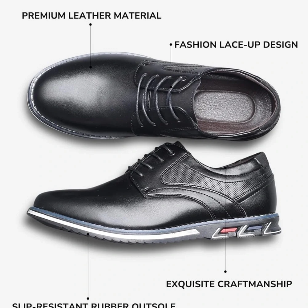 Recyphi‎ Mens Dress Shoes Business Oxford Derby Orthopedic Leather Black 12.5